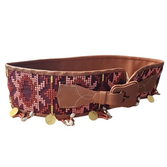 JOHANNA ORTIZ Brown Soulful Dance Belt Embroidered Coin Tassel Waist Belt size M main image 4